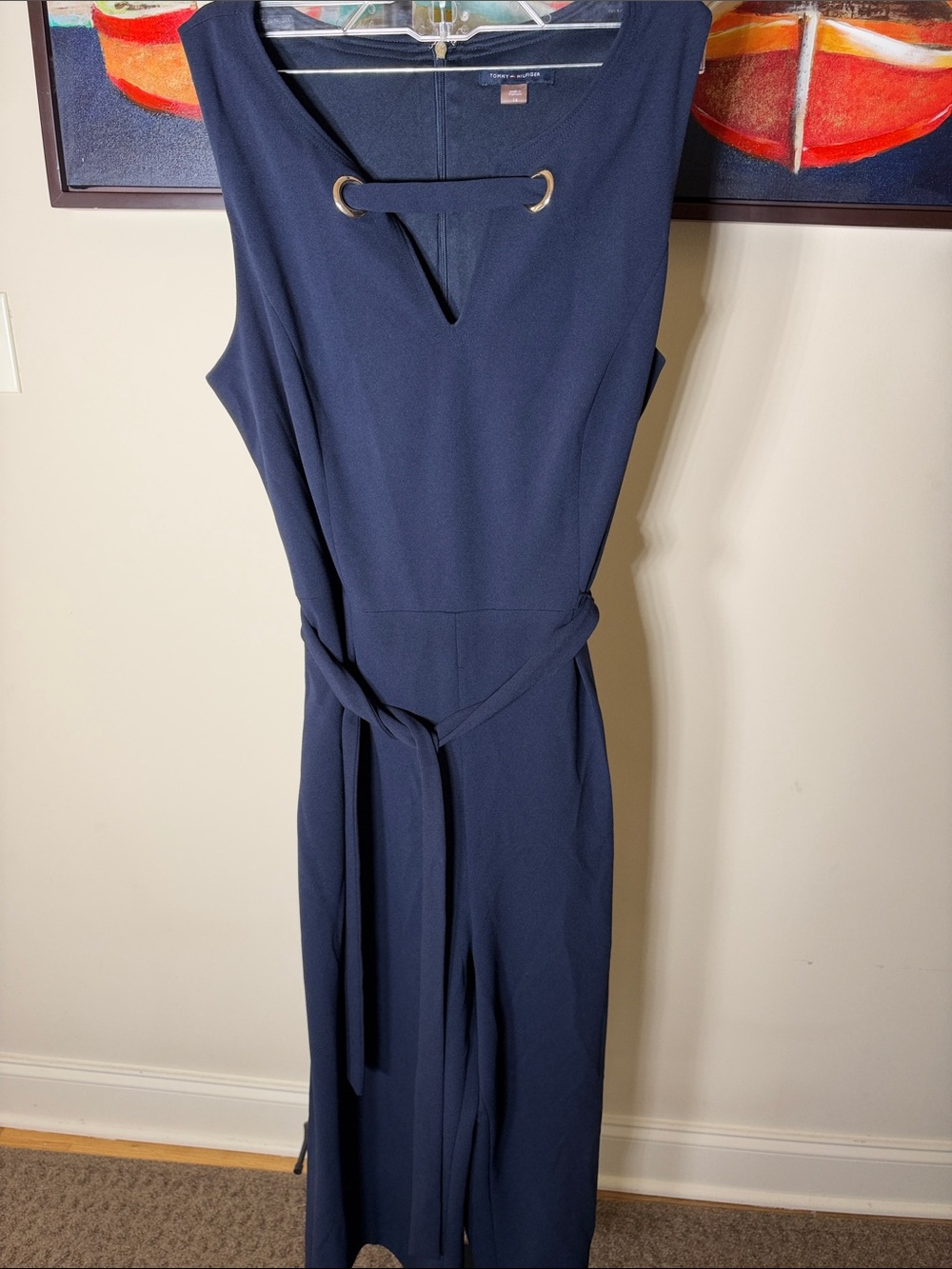 Tommy Hilfiger Navy Sleeveless Wide-Leg Jumpsuit with Gold Grommet